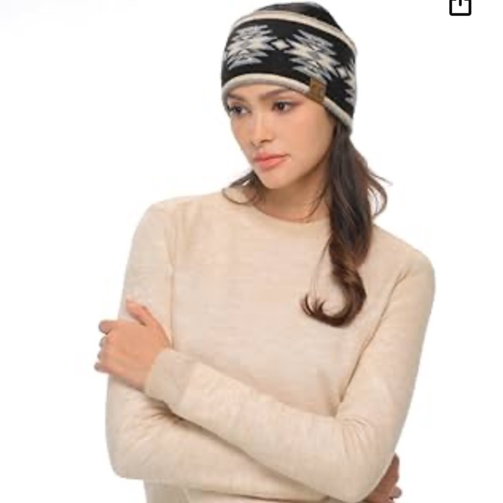 C.C Southwest Pattern Headband For Stretchable Soft Warm Knit Winter Black New
